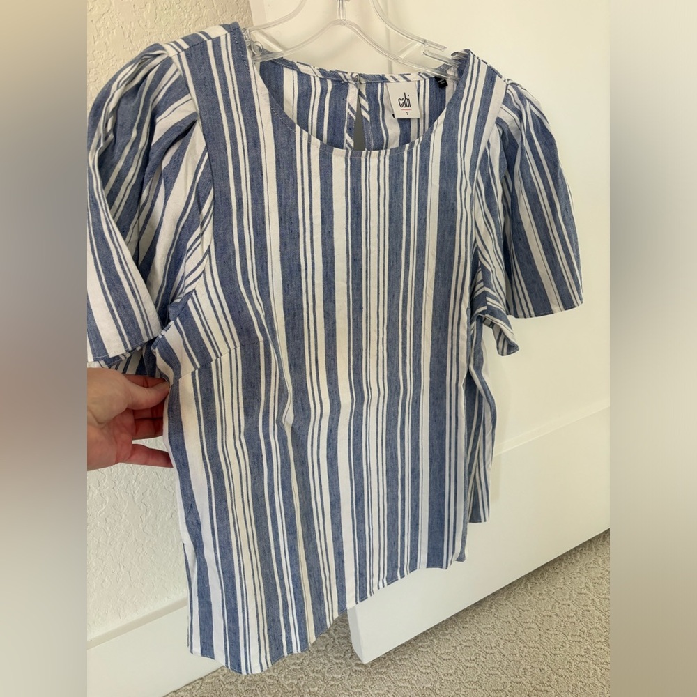 Cabi Linen Blue and White Striped Blouse